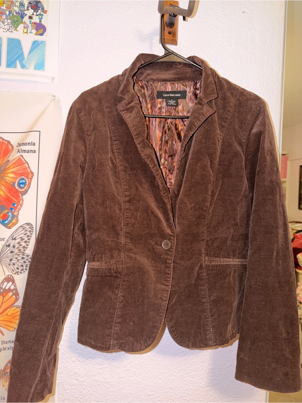 Calvin Klein Jeans Brown Corduroy Single-Button Blazer